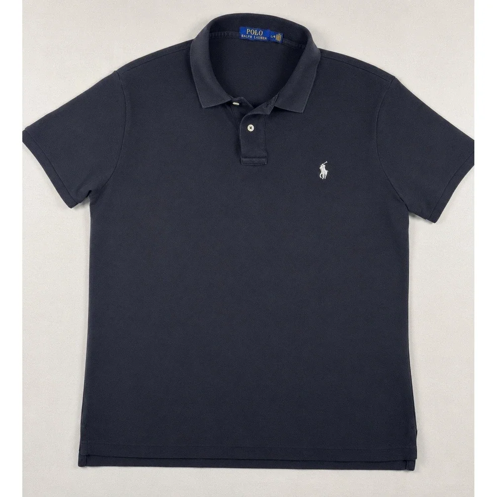 Polo Ralph Lauren Mens Polo Shirt Large Black White Pony Short Sleeve